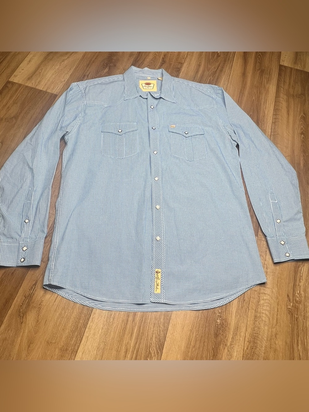 Cowboy Collection Larry Mahan Blue & White Plaid Longsleeve Button Down Men XL
